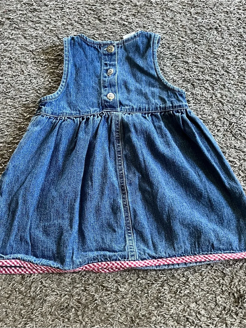 Vintage OshKosh B'Gosh Girls Denim Embroidered USA Flag Dress 4th of July 18 Mos